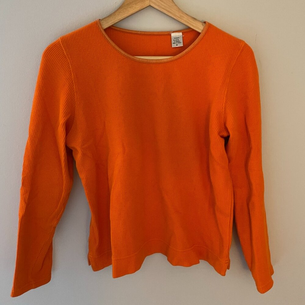 Women's Orange Waffle Thermal Long Sleeve Size Medium